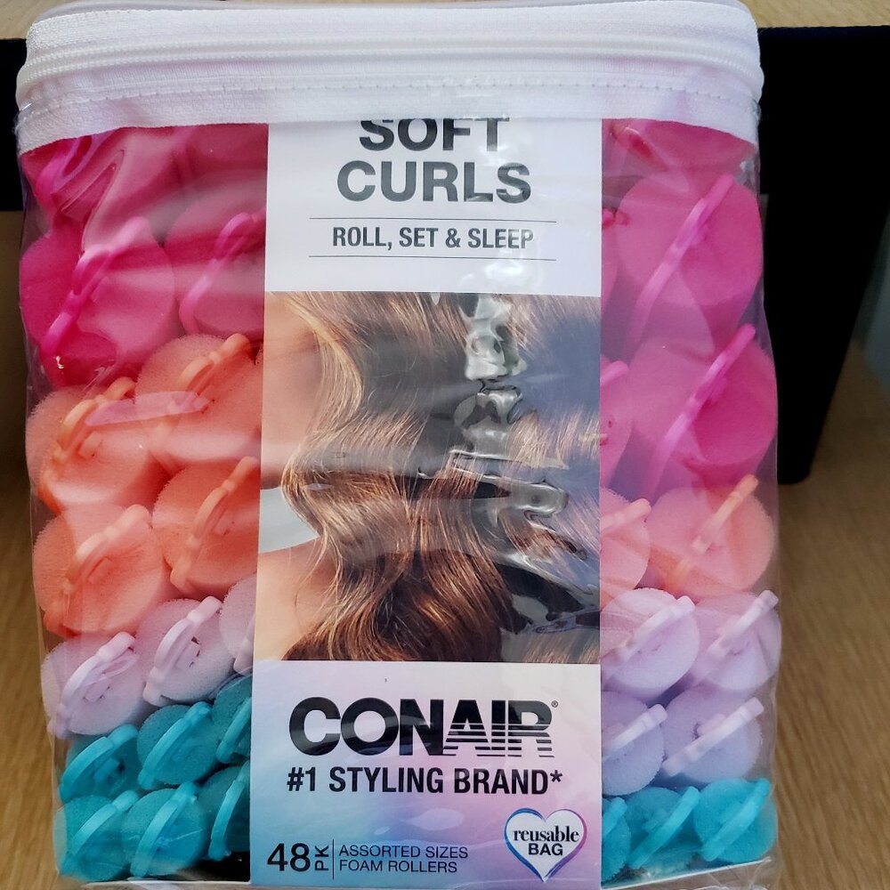 BNWT 2X - Conair Heatless Soft Curl Foam Rollers - Assorted Sizes Colors - 48pk